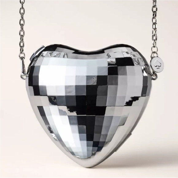 kate spade Handbags - NWT Kate Spade x Target Silver Reflective Disco Heart Shaped Crossbody Bag Purse